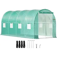 Vevor Tunnelikasvihuone, sisäänkäveltävä, 4,5 x 2 x 2 m / 15 x 7 x 7 jalkaa, kannettava kasvihuone, sinkityt teräsvanteet, 1 yläpalkki, 2 vinovartta, 2 vetoketjullista ovea ja 8 rullaikkunaa, vihreä