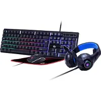 Gembird GGS-UMGL4-02, Langallinen, USB, QWERTY, LED, Musta, Sisältää hiiren