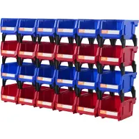 Vevor -muovinen säilytyslaatikko (12,5 cm x 10,5 cm x 7,5 cm), riippuva pinottava säilytyslaatikko, sininen/punainen, 24 kpl, kestävät pinottavat laatikot vaatekaappiin, keittiöön, toimistoon tai ruoka