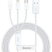Baseus 3 in 1 kaapeli - USB-C micro-USB ja Lightning 3.5A - 1.5m - Valkoinen