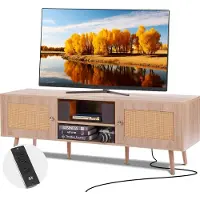 Vevor Rottinkinen TV-teline 65" TV:lle Boho TV-teline sisäänrakennetulla pistorasialla tammi