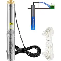 Vevor syväkaivopumppu, 750 W 230 V/50 Hz, 105 l/min, 62 m pää, hiekkaa hylkivä <5 %, 20 m sähköjohto, 8,9 cm ruostumattomasta teräksestä valmistetut vesipumput teollisuuteen, kasteluun ja kotikäyttöön