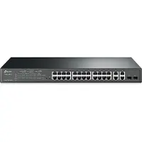 TP-LINK Smart PoE Switch T1500-28PCT - Kytkin - 24 x 10/100 (PoE) + 2 x SFP + 4 x 10/100/1000 - Telineasennettava - PoE