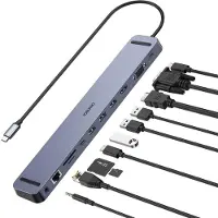 Choetech monitoiminen dokkausaseman adapteri HUB USB Typ C 11in1 100W PD harmaana (HUB-M20)