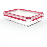 EMSA CLIP & CLOSE 3.0-liter leak-proof rectangular transparent glass food container with red lid (N1041200)