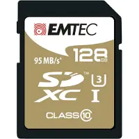 Emtec ECMSD128GXC10SP, 128 GB, SDXC, Luokka 10, 95 MB/s, 90 MB/s, Musta