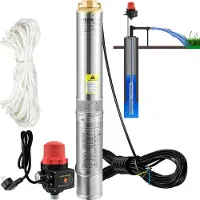 Vevor syväkaivopumppu, 550 W 230 V/50 Hz, 50 l/min, 89 m nostokorkeus, 20 m johto ja automaattinen painekytkin, 8,2 cm ruostumattomasta teräksestä valmistetut vesipumput teollisuuteen, kasteluun ja ko