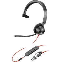 HP Poly Poly Blackwire 3315 - Blackwire 3300 series - kuulokkeet - on-ear - langalliset - aktiivinen melunvaimennus - 3,5 mm:n liitin, USB-C - musta - sert...