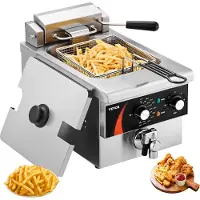 Vevor ammattikäyttöön tarkoitettu uppopaistin, 1750 W:n sähköinen pöytämallinen uppopaistin korilla, 9 Qt / 8,5 L yhden öljyn uppopaistin, 1 mm paksunnettu ruostumaton teräs, aika- ja lämpötilan säätö