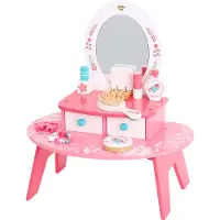 Tooky Toy vaaleanpunainen puinen meikkitiski peilillä varustettuna