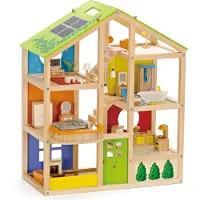 Hape Suuri Puinen Nukkekoti Huonekaluilla Ja Nukella