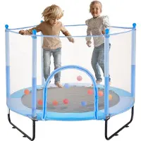 Vevor 60" lasten trampoliini, 5ft sisä- ja ulkotrampoliini, mini-taaperoiden virkistystrampoliini turvaverkolla ja koripallokorilla, syntymäpäivälahjat, joululelut yli 3-vuotiaille lapsille, sininen