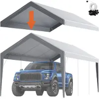 Vevor autokatoksen vaihtokatoksen kansi 6 100 x 3 040 mm Autotallin yläteltta suojapeite Heavy-Duty vedenpitävä ja UV-suojattu, helppo asentaa Ball Bungees, harmaa (vain yläkansi, kehys ei sisälly)