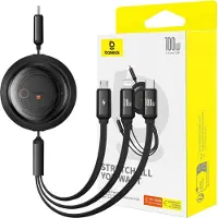 Baseus Pikalatauskaapeli 3in1 Free2Draw USB-C USB-C/Lightning/Micro 100W, 1,1m (musta)