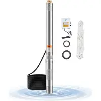Vevor syväkaivopumppu, 550 W:n lähtöteho, 230 V, 65 l/min virtaus, 210 jalan nostokorkeus, 65,62 jalan johdon ulkoinen ohjausrasia, ruostumattomasta teräksestä valmistettu vesipumppu, teolliseen kaste