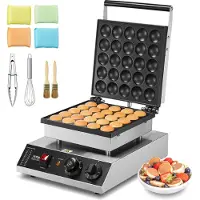 Vevor Mini hollantilainen pannukakkugrilli, 25 kpl 43 mm:n halkaisijaltaan oleva Dorayaki-leipuri, 1700 W:n kaupallinen sähköinen Poffertjes-grilli, tarttumaton ruostumaton teräs, lämpötilan ja ajan s