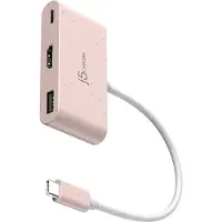 J5CREATE USB-C-HDMI 4K ja USB Type-A 90 W Teholla - Vaaleanpunainen