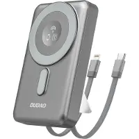 Dudao Tehopankki 10000mAh PD 20W MagSafella, jalustalla ja sisäänrakennetuilla USB-kaapeleilla - Harmaa