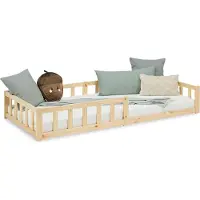 Homestyle4u Lasten sänky, Montessori-sänky esteillä, 90x200 cm, luonnonväri