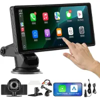 Vevor langaton autostereo, 254 mm HD kannettava radio kosketusnäytöllä Apple CarPlaylla ja Android Autolla, CarPlay-näyttö etu- ja peruutuskameroilla, ääniohjaus, Mirror Link, Bluetooth, GPS-navigoint