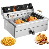 Vevor ammattimainen uppopaistin, 3000 W:n sähköinen kalkkunakeitin korilla, suuri kapasiteetti 30,6 Qt / 29 L:n pöytämallin yhden öljyn uppopaistin, ruostumatonta terästä, lämpötilan säätö, keittiö- j