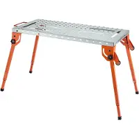 Vevor Taittuva hitsauspöytä 111 cm x 53 cm, 525 kg:n kapasiteetti, hitsaustyöpöytä, jossa 4 säädettävää korkeutta, hiiliteräksinen työpöytä, jossa 6 työkalupaikkaa ja 1,6 cm:n kiinnitysreiät hitsausko