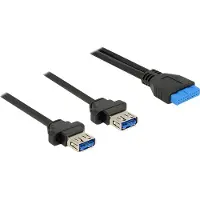 DeLOCK - USB-kaapeli - 19-pinninen USB 3.0 samlekasse (hun) til USB Type A (hun) panelmonterbar - 80 cm - sort - for P/N: 95234
