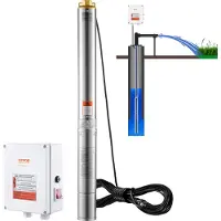 Vevor syväkaivopumppu, 2200 W 230 V, 9,8 m³/h virtaus, 144 m nostokorkeus, 19,4 m johto ja ulkoinen ohjausrasia, ruostumattomasta teräksestä valmistetut vesipumput teolliseen kasteluun ja kotikäyttöön