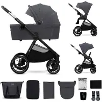 Kinderkraft 2-in-1 vaunu 27 kg asti, NEA 2 käännettävä istuin, puhkeamattomat renkaat, kompakti kokoontaitto, tummanharmaa