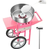 Vevor sähköinen hattarakone kärryllä, 1000 W:n ammattimainen hattarakone, jossa 52 cm ruostumattomasta teräksestä valmistettu kulho, sokerikauha ja laatikko, helppokäyttöinen, kotiin, lasten syntymäpä