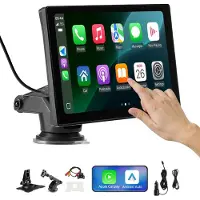 Vevor langaton autostereo, 228,6 mm HD kannettava radio kosketusnäytöllä, yhteensopiva Apple CarPlayn ja Android Auton kanssa, CarPlay-näyttö peruutuskameralla, ääniohjaus, peililinkki, Bluetooth, GPS
