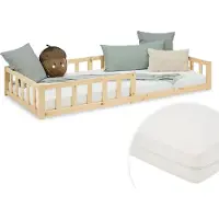 Homestyle4u Taaperosänky, Montessori-sänky esteillä, 90x200 cm, luonnonvärinen, Lapsevoodi, Montessori voodi piiretega, 90x200 cm, naturaalne