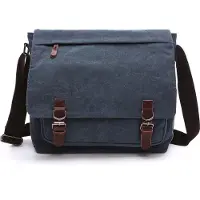 INF Keskikokoinen vintage kangas ja nahkainen messenger bag olkalaukku DarkBlue