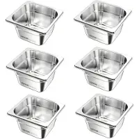Vevor ruostumattomasta teräksestä valmistetut höyrypannut, 1/6 koko x 100 mm syvä, 1,7 litran pöytähöyrypannu, hilloa estävä ravintolatarvikkeiden uudelleenkäytettävä ruostumaton tarjoiluastia kotiin,