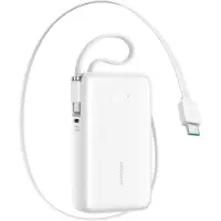 JOYROOM JR-PR2 35W 10000mAh Power Bank with Retractable USB-C Cable and Built-in Lightning Cable - White - 10000 mAh