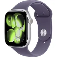 Apple Watch Series 11 (GPS + Cellular) 46 mm hopea alumiinikuori ja usvanvioletti urheiluranneke, S/M