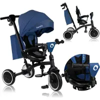 Lionelo 2-in-1-kolmipyöräinen, jossa on kantokahva ja 360° kääntyvä istuin, 9 kk–5 v., enintään 25 kg | Tris Plus Blue Denim