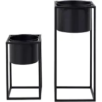 House Nordic Mette - Flowerpots, Steel, Black, Set Of 2 - Black - 50.5X19.5X19.5CM