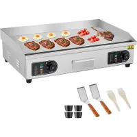 Vevor sähköinen ammattikäyttöön tarkoitettu paistolevy, 4400 W:n pöytägrilli, 122–572 ℉:n säädettävä lämpötila, 28,74 x 15,75 x 0,39 tuumaa, ruostumattomasta teräksestä valmistettu paistolevy kahdella