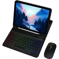 INF Nahkakotelo iPadille, jossa RGB Bluetooth -näppäimistö ja -hiiri Musta iPad 10,2/10,5 tuumaa