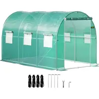 Vevor Tunnelikasvihuone, sisäänkäveltävä, 3,6 x 2 x 2 m / 12 x 7 x 7 jalkaa, kannettava kasvihuone, sinkityt teräsvanteet, 1 yläpalkki, 2 vinovartta, 2 vetoketjullista ovea ja 6 rullaikkunaa, vihreä