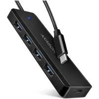 Axagon 4-porttinen USB-C-hubi, USB 3.2 Gen1, lisävirtaliitäntä, musta