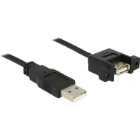 DeLOCK – Kaapeli USB 2.0 Type A uros - USB 2.0 Type A naaras, paneeliasennus, 0,5m, musta (85461)
