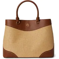 Ralph Lauren Straw & Leather Large Marcy Satchel - Beige - ONE SIZE