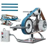 Vevor -hihnahiomakone, 30 x 1 tuuman säädettävänopeuksinen hihnakiillotuskone VFD:llä, 550 W:n kiillotushiomakone kahdella hiomamuottilla ja 3 kpl hiomanauhoja metallintyöstöön, veitsenvalmistukseen