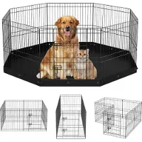 Vevor koiran leikkikehä, 8 paneelia kokoontaitettava metallinen koiraharjoituskynä pohjatyynyllä, 24" H Pet Fence -pentuhäkki, jossa maapiikit, sisäkäyttöinen koirapentu pienille ja keskikokoisille le