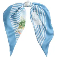 Ralph Lauren Striped Postcard-Print Silk Square Scarf - Blue - ONE SIZE