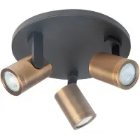 Highlight Kattovalaisin Halo, musta/messinki kiillotettu Ø 25 cm 3-valo. himmennettävä, Musta, Olohuone/ruokailutila, Metalli, Moderni,