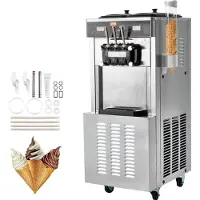 Vevor -jäätelökone ammattikäyttöön, tuotto 34–44 l/h, 1850 W:n vapaasti seisova pehmisjäätelökone 3 makua, 2 x 9 litran ruostumattomasta teräksestä valmistettu säiliö, LED-näyttö mahdollistaa yhden syl