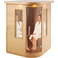 Vevor Kaukoinfrapunapuusauna, Huonekotikylpylä 2 Hengelle, Matala EMF Kaukoinfrapuna Hemlock-puusauna karkaistulla lasiovella ja monivärisellä LED-lampulla ja Bluetooth-kaiuttimilla, 1850 W sisäkäyttö